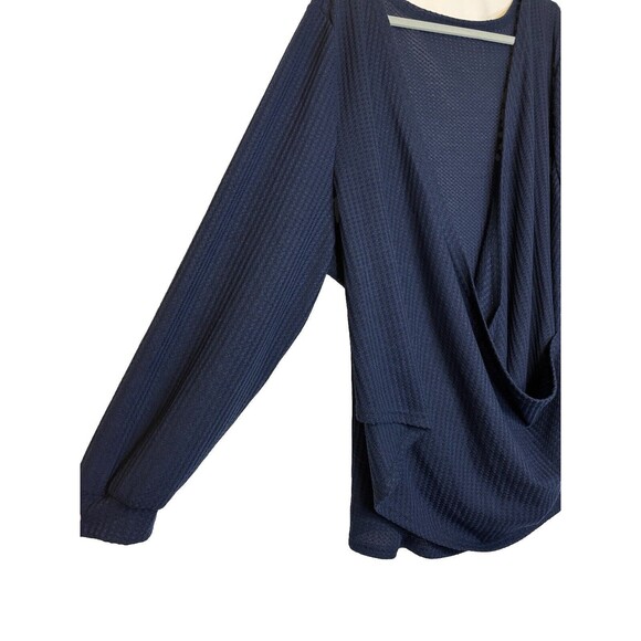 NWT Bloomchic Plus Sz 26 4X Blue Crossover Hem Waffle Knit Long Sleeve Top - Picture 5 of 15